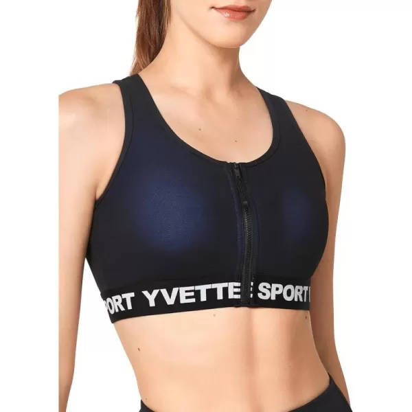 Yvette Sports Bras for Women High Ssupport Impact Large Bust Racerback Front Zip Sports Bra for Running WorkoutRoyal Blue