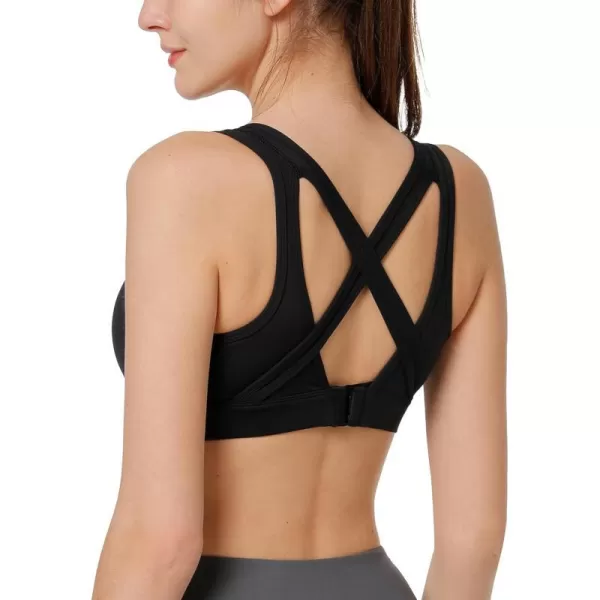 Yvette Sports Bras for Women High Support Sexy Criss Cross Back Design Workout FitnessBlack