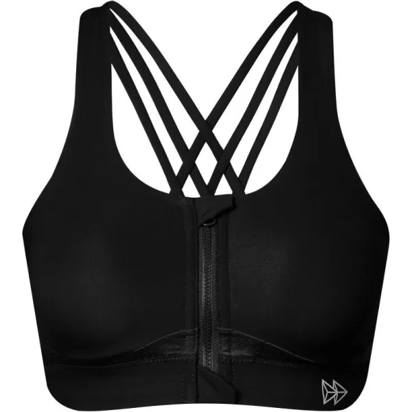 Yvette Strappy Zip Front Sports Bra High Impact Workout Bra for Running Spinning Dancing WomenBlack