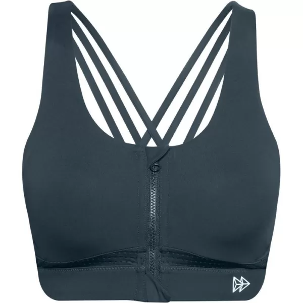 Yvette Strappy Zip Front Sports Bra High Impact Workout Bra for Running Spinning Dancing WomenNavy