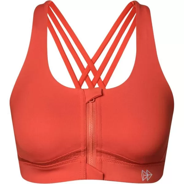 Yvette Strappy Zip Front Sports Bra High Impact Workout Bra for Running Spinning Dancing WomenOrange Red
