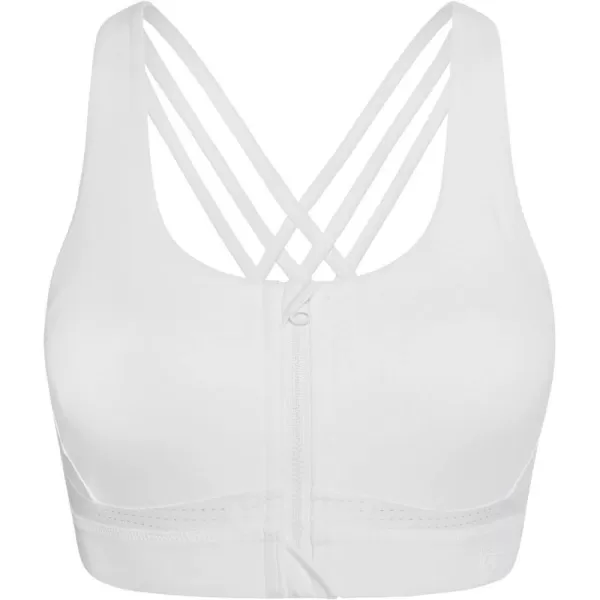 Yvette Strappy Zip Front Sports Bra High Impact Workout Bra for Running Spinning Dancing WomenWhite