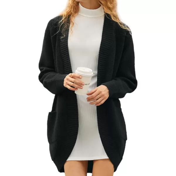 Yvette Thick Chunky Waffle Cardigan Sweater Coat Cocoon Womens Fall Winter Oversized Black Coatigan with PocketsBlack