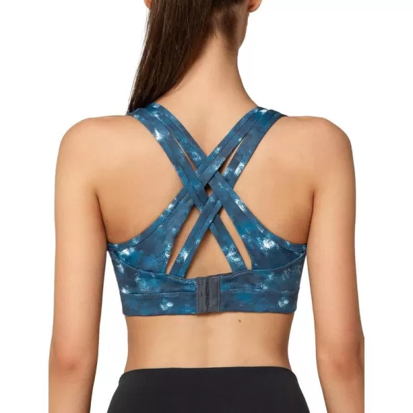 Yvette Women High Impact Sports Bras Criss Cross Back Sexy Running Bra for Plus SizeBlue Printed