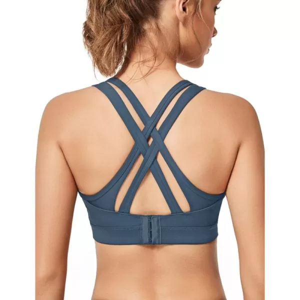 Yvette Women High Impact Sports Bras Criss Cross Back Sexy Running Bra for Plus SizeHaze Blue
