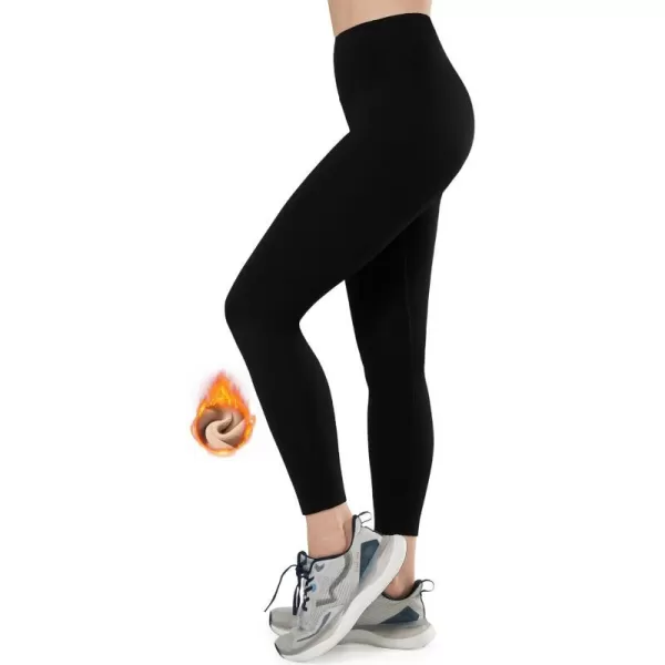 Yvette Women Thermal Fleece Lined Leggings Thick Soft Warm High Waisted Tummy Control Yoga Pants for WinterBlack