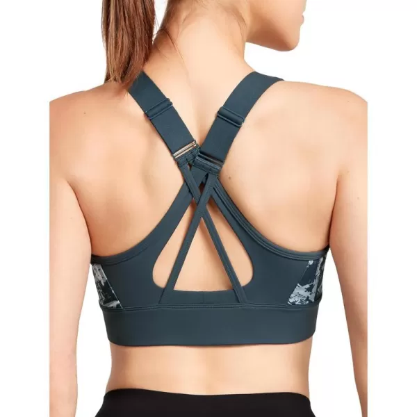 Yvette Womens Adjustable Sports Bra High Impact Zip Front Closure Crossed Back Supportive Running BraHaze Blue