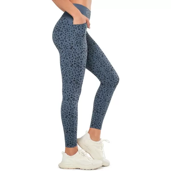 Yvette Womens Athletic Leggings with Pockets Leopard Print High Waisted Tummy Control Yoga Pants Non SeeThrough TightsBlue Leopard