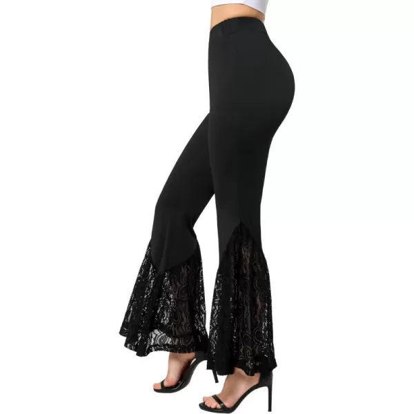 Yvette Womens Bell Bottom Pants Flare Leggings High Waist Tummy Control Wide Leg Dancing Bootcut Yoga PantsBlack  Wide Lacy Patchwork
