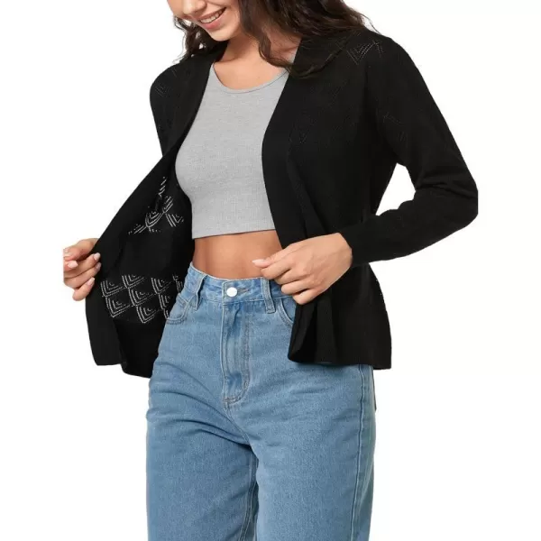 Yvette Womens Cardigan Sweaters HollowOut Open Front Knit Lightweight Sweater with Belt for WomenBlack