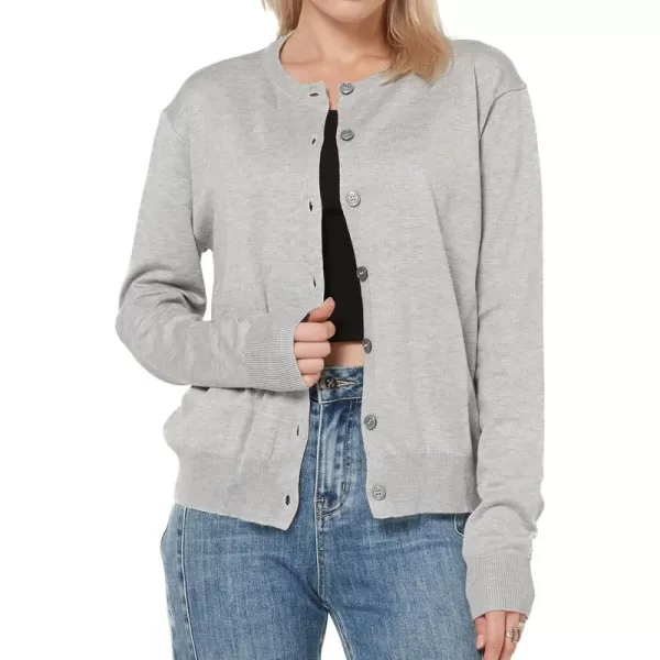 Yvette Womens Lightweight Cardigan Crewneck Button Down Cropped Classic Sweater Casual DressyGrey
