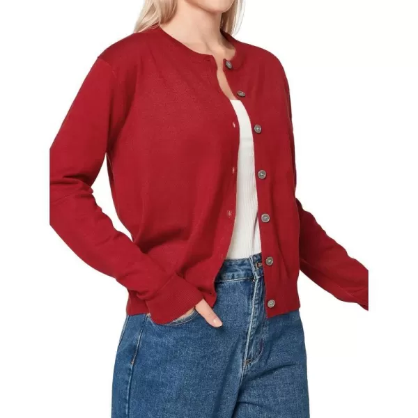 Yvette Womens Lightweight Cardigan Crewneck Button Down Cropped Classic Sweater Casual DressyRed