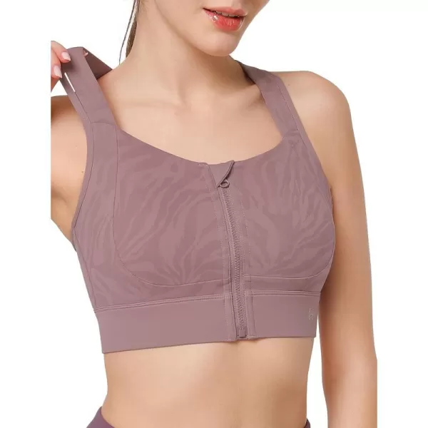 Yvette Womens Sports Bra High Support Crossed Back Floral Zip Front Workout Bra for RunningPurple Printed