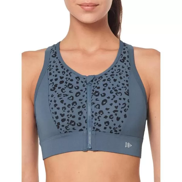 Yvette Womens Sports Bras High Impact Leopard Print Zip Front Racerback High Support Workout Bras for Large Busts RunningBlue