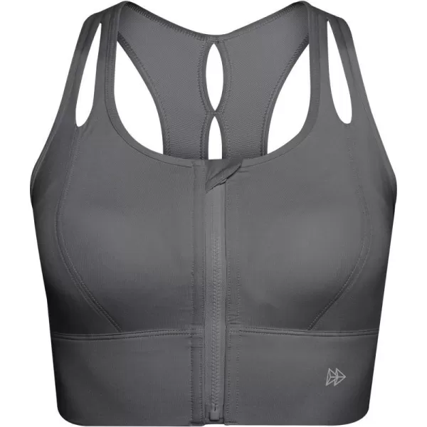Yvette Womens Sports Bras High Impact Zip Front Sports Bra High Support Large Bust for Workout RunningGrey