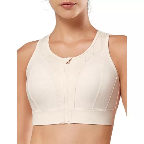 Yvette Womens Zip Front Closure Sports Bra High Impact Racerback Sports Bras for Running Plus SizeCream White