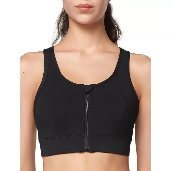 Yvette Zip Front Close Sports Bra  High Impact Full Support for Large BustSewn in PadsWireless and Supportive PrintedBlack