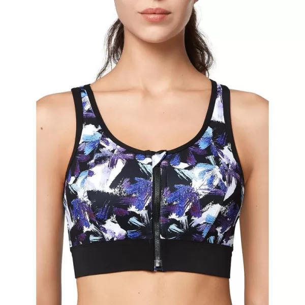 Yvette Zip Front Close Sports Bra  High Impact Full Support for Large BustSewn in PadsWireless and Supportive PrintedBlack Printed