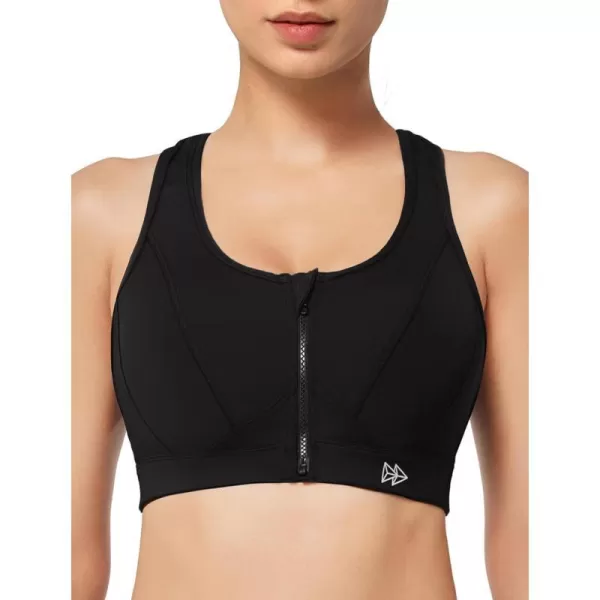 Yvette Zip Front Sports Bra  High Impact Sports Bras for Women Plus Size Workout Fitness RunningBlack