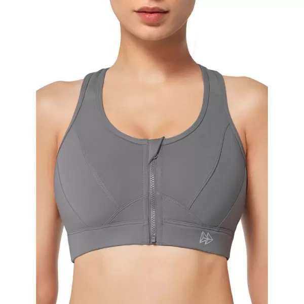 Yvette Zip Front Sports Bra  High Impact Sports Bras for Women Plus Size Workout Fitness RunningGrey