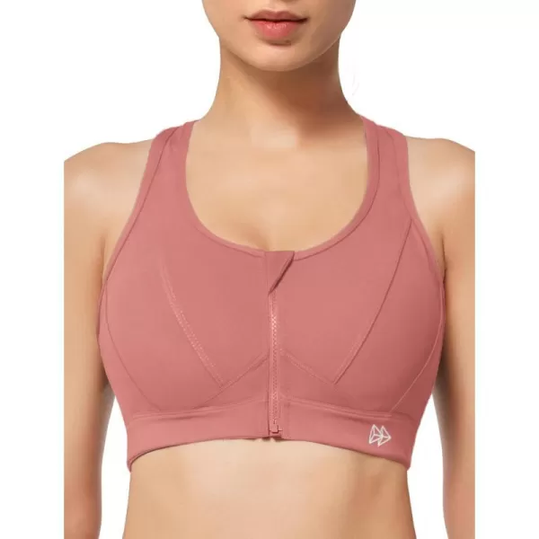 Yvette Zip Front Sports Bra  High Impact Sports Bras for Women Plus Size Workout Fitness RunningRose Red