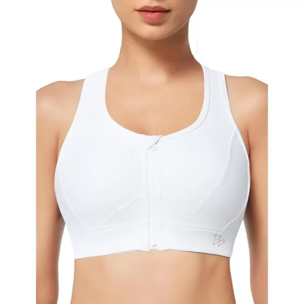 Yvette Zip Front Sports Bra  High Impact Sports Bras for Women Plus Size Workout Fitness RunningWhite
