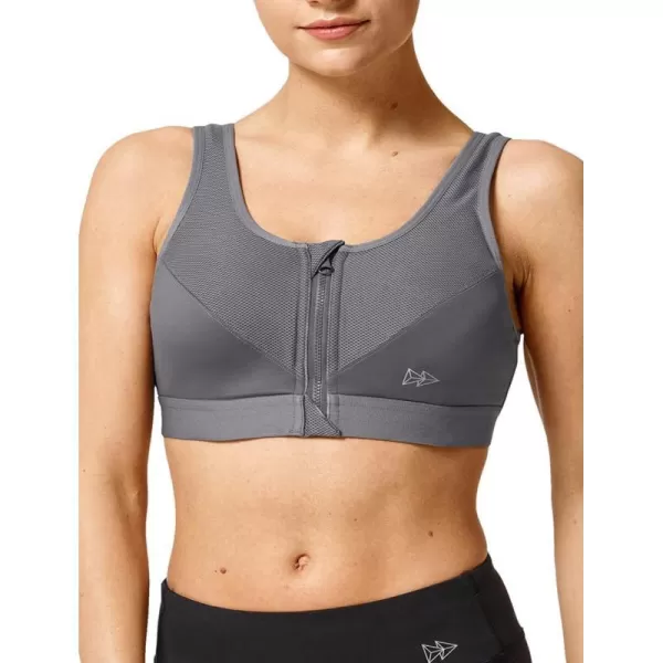 Yvette Zip Front Sports Bras 32A48DD Plus Size for Women High Impact Yoga Bra Wirefree No PaddingGreyPlease Size Up