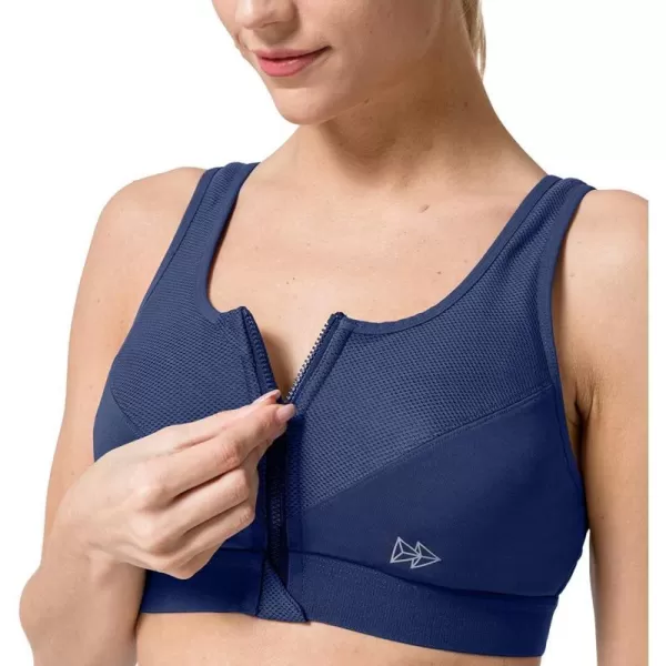 Yvette Zip Front Sports Bras 32A48DD Plus Size for Women High Impact Yoga Bra Wirefree No PaddingNavy