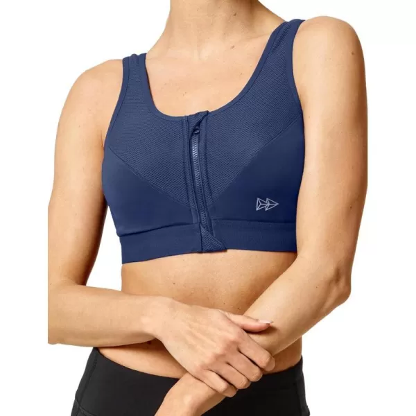 Yvette Zip Front Sports Bras 32A48DD Plus Size for Women High Impact Yoga Bra Wirefree No PaddingNavyPlease Size Up