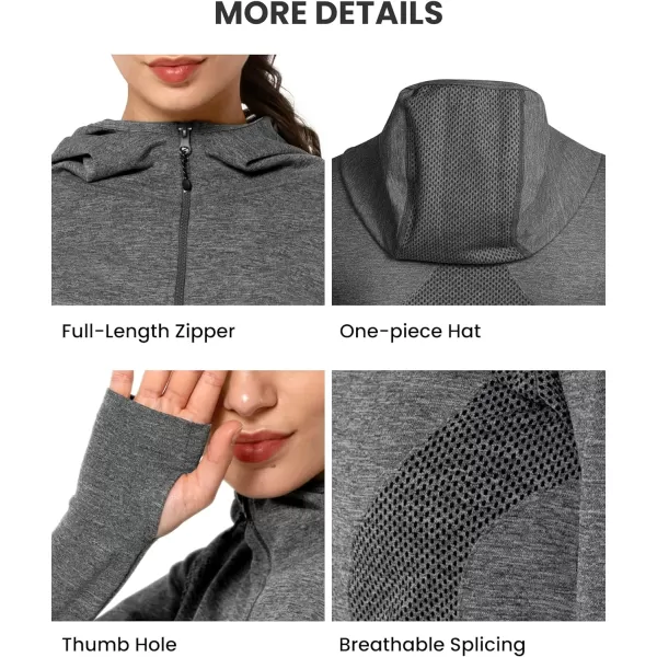 Yvette Running Workout Athletic Fitted Jackets for Women Long Sleeve Zip up Hooded LightweightGrey
