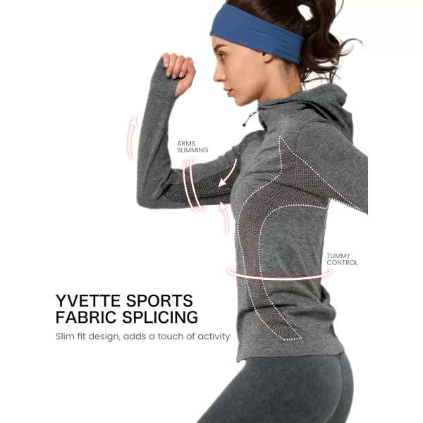 Yvette Running Workout Athletic Fitted Jackets for Women Long Sleeve Zip up Hooded LightweightGrey