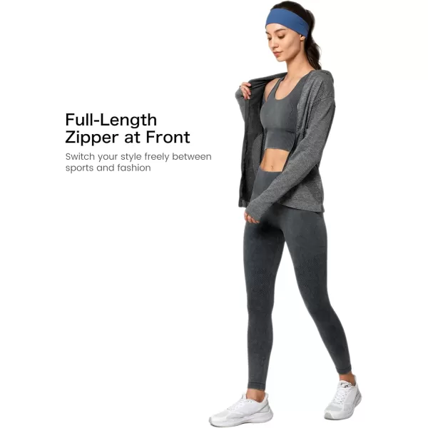 Yvette Running Workout Athletic Fitted Jackets for Women Long Sleeve Zip up Hooded LightweightGrey