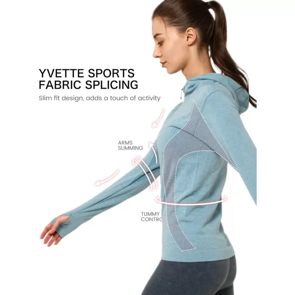 Yvette Running Workout Athletic Fitted Jackets for Women Long Sleeve Zip up Hooded LightweightLake Blue