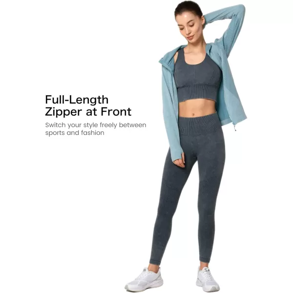 Yvette Running Workout Athletic Fitted Jackets for Women Long Sleeve Zip up Hooded LightweightLake Blue