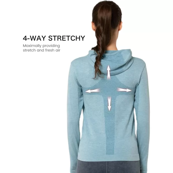 Yvette Running Workout Athletic Fitted Jackets for Women Long Sleeve Zip up Hooded LightweightLake Blue