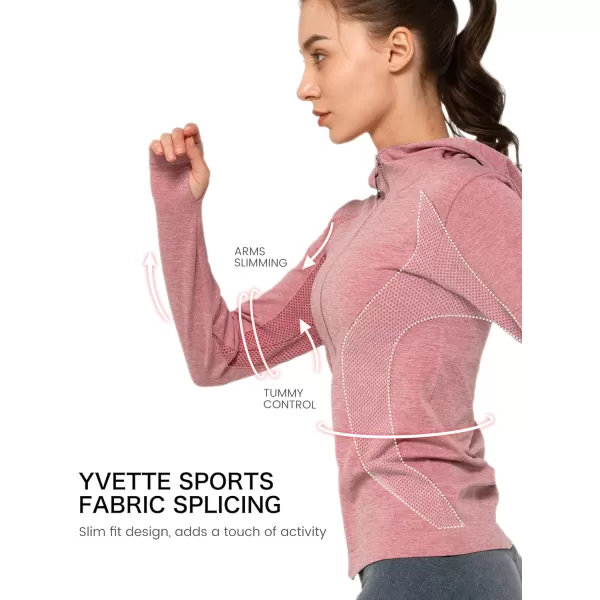 Yvette Running Workout Athletic Fitted Jackets for Women Long Sleeve Zip up Hooded LightweightPeach Red