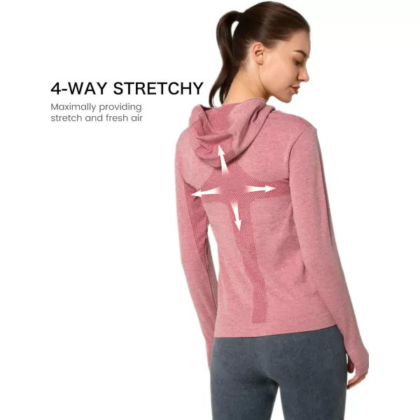 Yvette Running Workout Athletic Fitted Jackets for Women Long Sleeve Zip up Hooded LightweightPeach Red