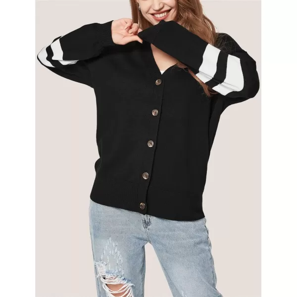 Yvette Striped Cardigan Womens Sweater Button Up V Neck Long Sleeve Knit Jacket 2023 Fall Black White Stripe Coat1 Black Sleeve Striped