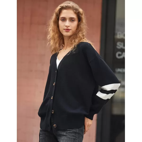 Yvette Striped Cardigan Womens Sweater Button Up V Neck Long Sleeve Knit Jacket 2023 Fall Black White Stripe Coat1 Black Sleeve Striped
