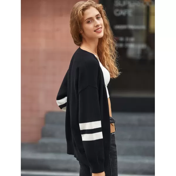 Yvette Striped Cardigan Womens Sweater Button Up V Neck Long Sleeve Knit Jacket 2023 Fall Black White Stripe Coat1 Black Sleeve Striped
