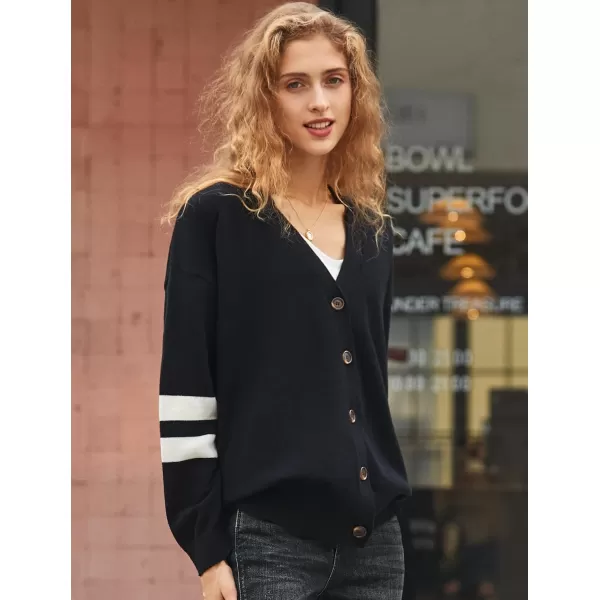 Yvette Striped Cardigan Womens Sweater Button Up V Neck Long Sleeve Knit Jacket 2023 Fall Black White Stripe Coat1 Black Sleeve Striped
