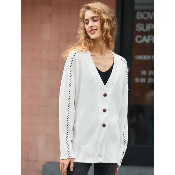 Yvette Striped Cardigan Womens Sweater Button Up V Neck Long Sleeve Knit Jacket 2023 Fall Black White Stripe Coat2 White Shoulder Striped
