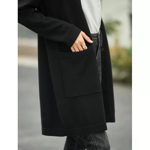 Yvette Womens Button Up Cardigan Dressy Long Sweater Blazer Jacket Knit Coat with Pockets 2023 Fall Work OfficeBlack