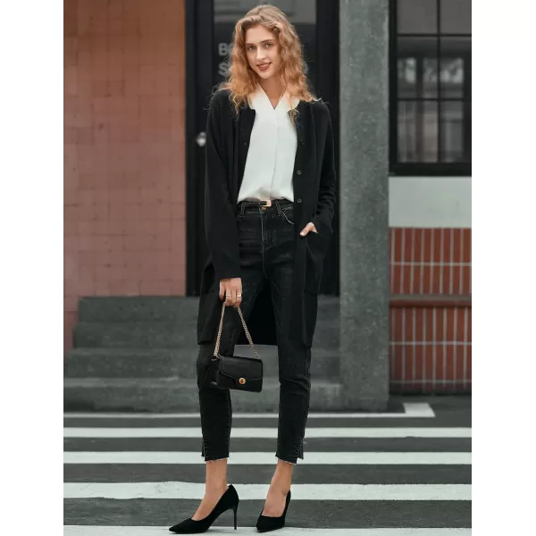 Yvette Womens Button Up Cardigan Dressy Long Sweater Blazer Jacket Knit Coat with Pockets 2023 Fall Work OfficeBlack