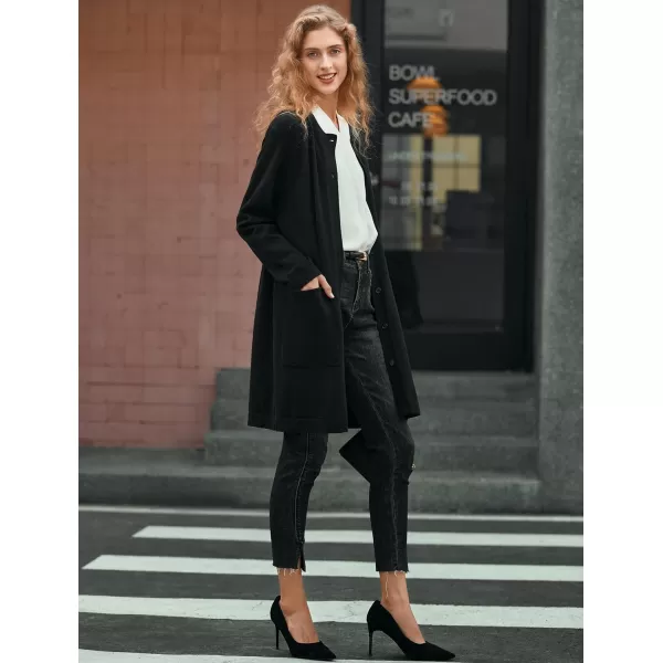 Yvette Womens Button Up Cardigan Dressy Long Sweater Blazer Jacket Knit Coat with Pockets 2023 Fall Work OfficeBlack