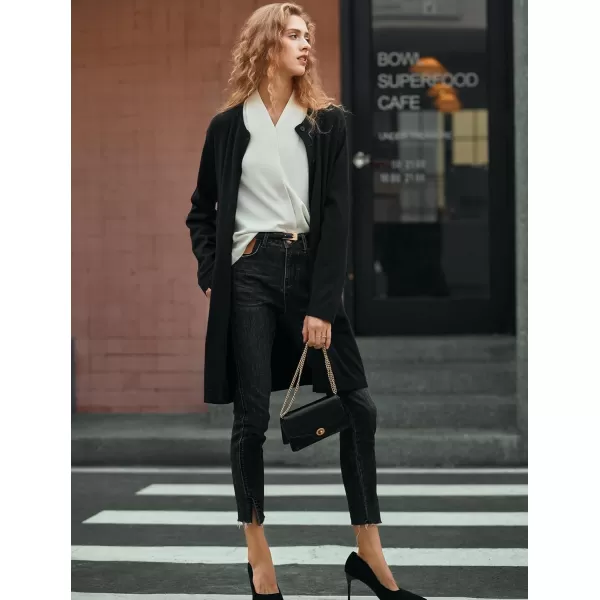 Yvette Womens Button Up Cardigan Dressy Long Sweater Blazer Jacket Knit Coat with Pockets 2023 Fall Work OfficeBlack