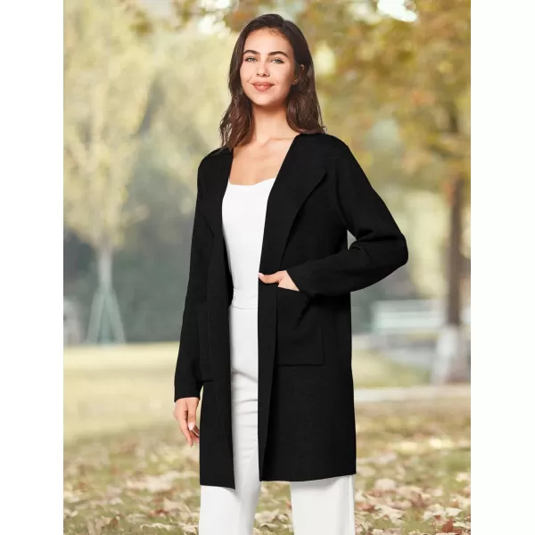 Yvette Womens Cardigan XS2XL Open Front Long Sweater with Pockets Plus Size Classy Dressy Casual Knit Coatigan CoatBlack