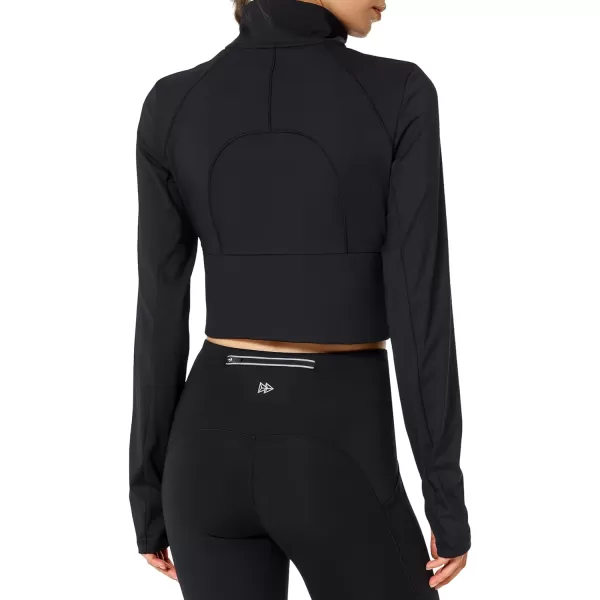 Yvette Womens Full Zip Athletic Jackets Lightweight Running Workout Jacket with Thumb Holes Sports Crop TopBlack