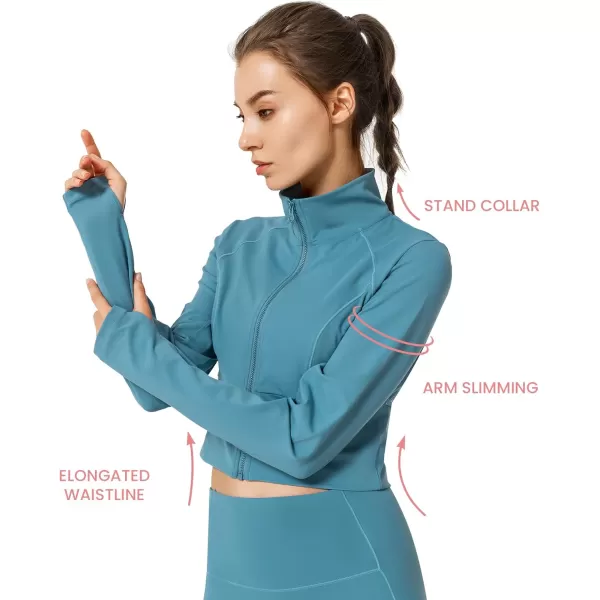 Yvette Womens Full Zip Athletic Jackets Lightweight Running Workout Jacket with Thumb Holes Sports Crop TopLake Blue