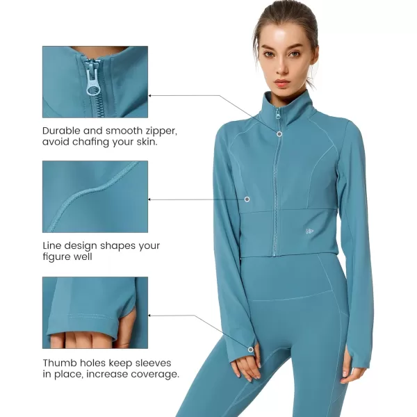 Yvette Womens Full Zip Athletic Jackets Lightweight Running Workout Jacket with Thumb Holes Sports Crop TopLake Blue